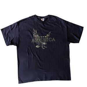 Y2K America Eagle USA Patriotic Military Vintage Navy Shirt Size XL